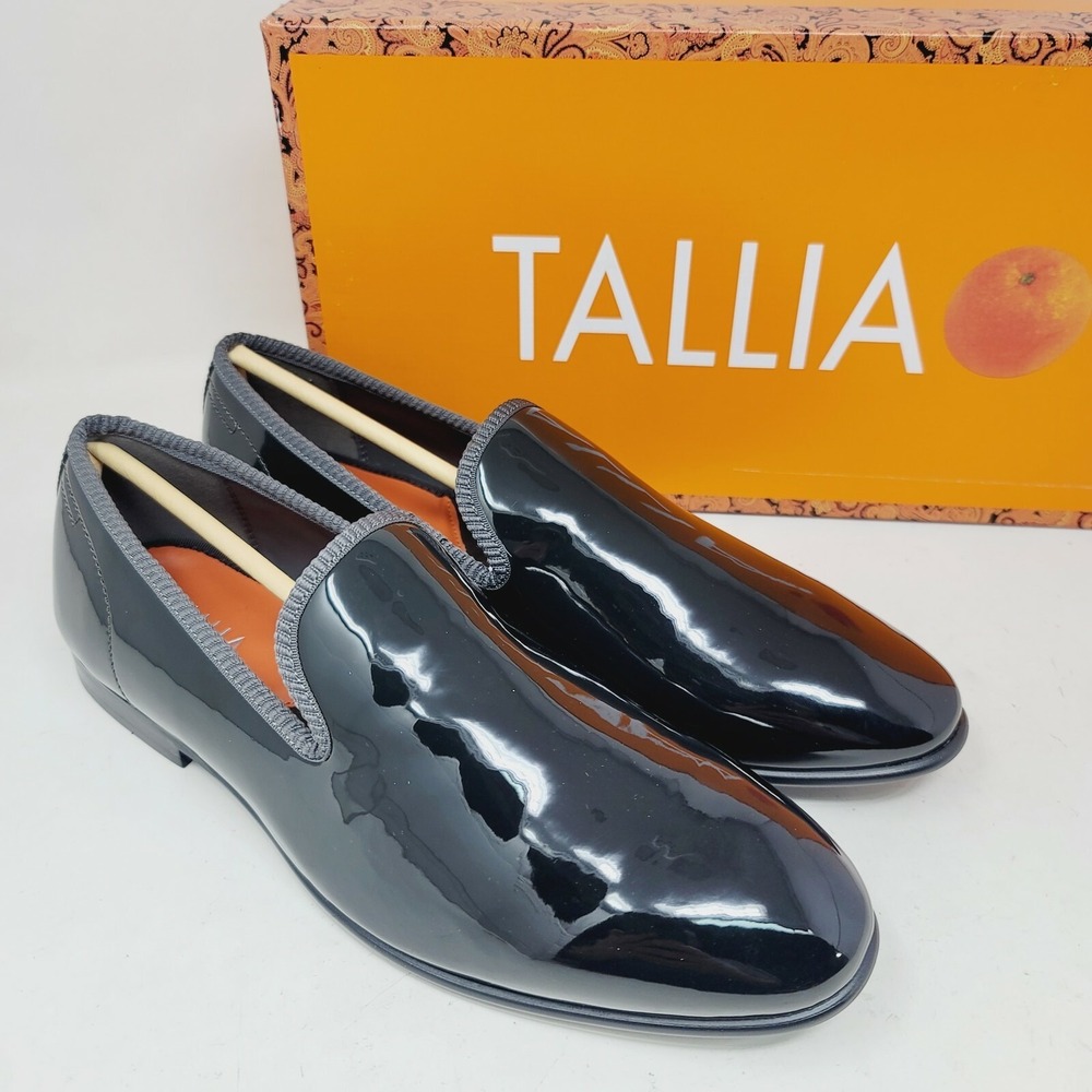 Tallia Enrico Mens Loafers Sz 8.5 M Dark Gray Patent Slip On Dress